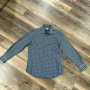 Joseph A. Banks Men’s Plaid Slim Fit Button Up Long Sleeve Shirt Navy Sz Medium